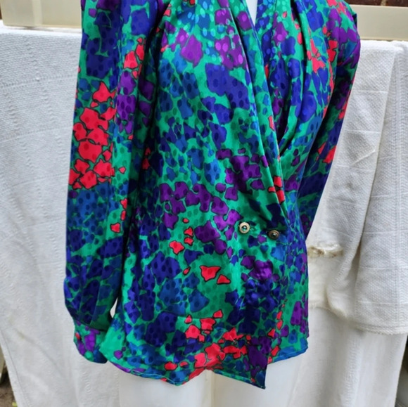 1980s Abstract Floral RlDrape Blouse S/M - Picture 4 of 10